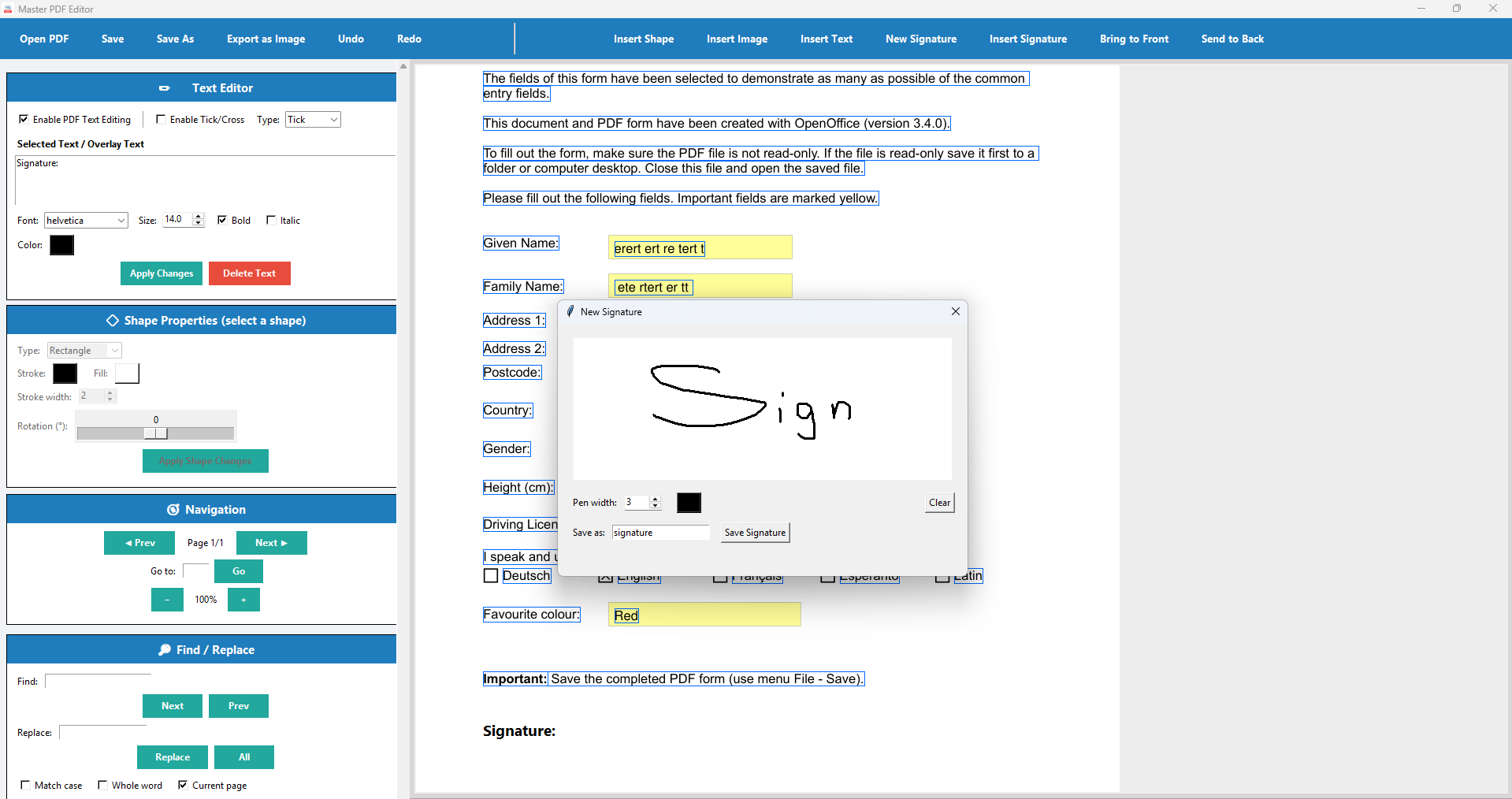 PDF Editor — create signatures on PDF file
